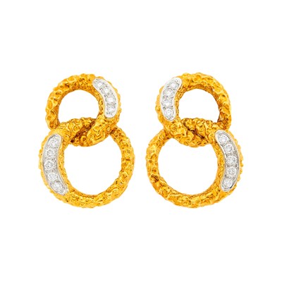 Lot 110 - Vourakis Pair of Two-Color Gold and Diamond Pendant-Earclips