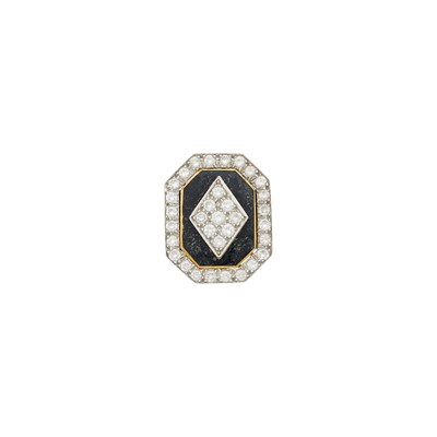 Lot 29 - David Webb Gold, Platinum, Black Enamel and Diamond Ring