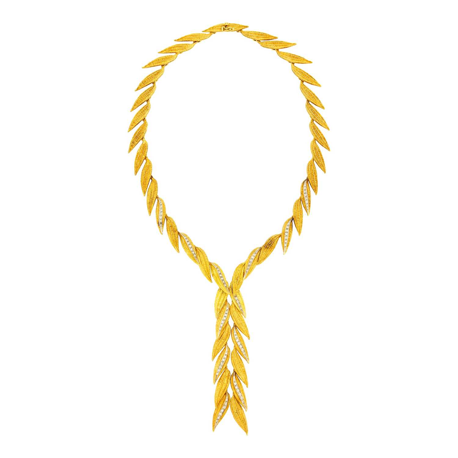 Lot 129 - Mapamenos Natepas Two-Color Gold and Diamond Leaf Necklace