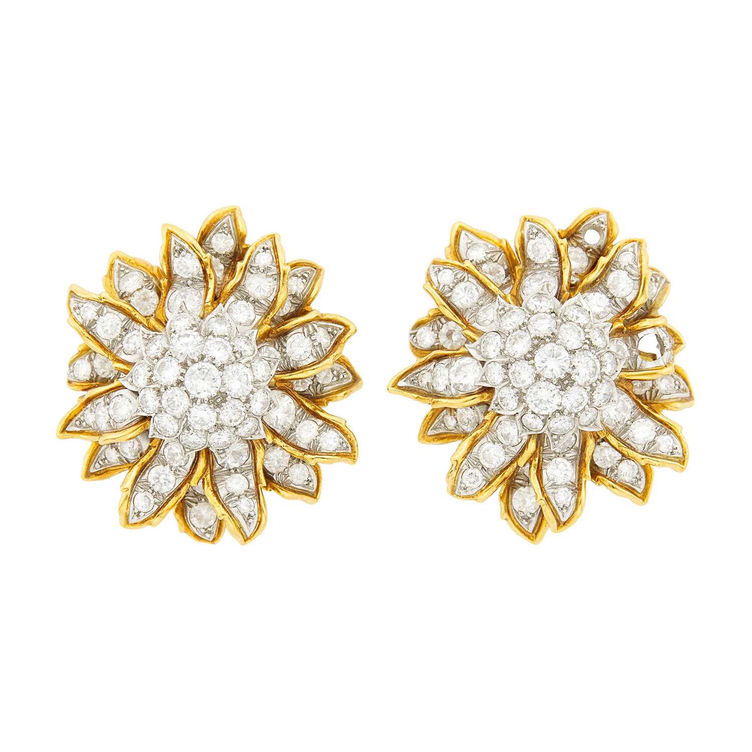 Lot 166 - Tiffany & Co. Pair of Gold, Platinum and Diamond Earclips