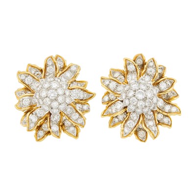 Lot 166 - Tiffany & Co. Pair of Gold, Platinum and Diamond Earclips