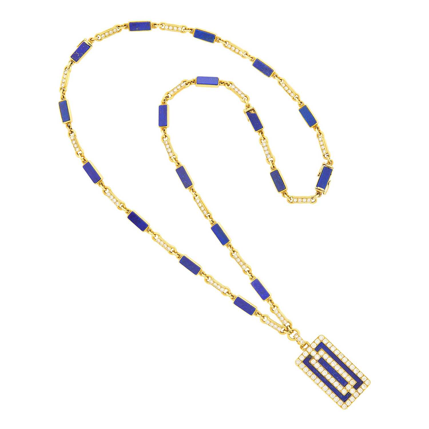 Lot 71 - Van Cleef & Arpels Gold, Lapis and Diamond Pendant-Necklace/Bracelet Combination, France