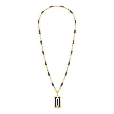 Lot 71 - Van Cleef & Arpels Gold, Lapis and Diamond Pendant-Necklace/Bracelet Combination, France
