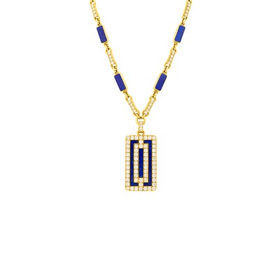 Lot 71 - Van Cleef & Arpels Gold, Lapis and Diamond Pendant-Necklace/Bracelet Combination, France