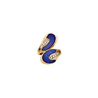 Lot 1233 - Gold, Lapis and Diamond Crossover Ring