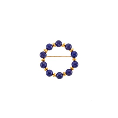 Lot 1174 - Tiffany & Co. Gold and Lapis Circle Brooch