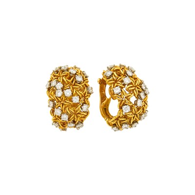 Lot 114 - Van Cleef & Arpels Pair of Gold, Platinum and Diamond Earclips, France