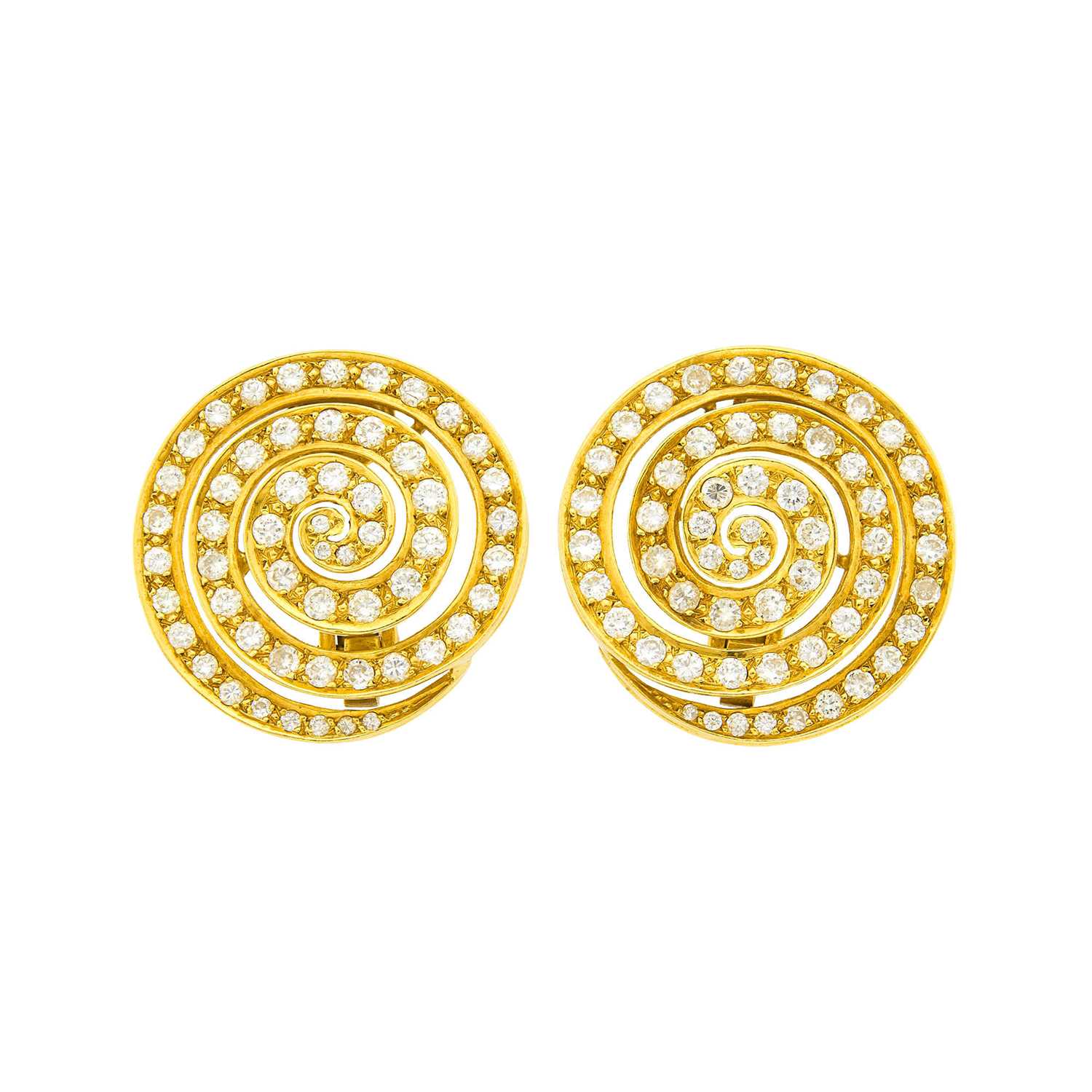 Lot 61 - Bulgari Pair of Gold and Diamond Spiral Earclips