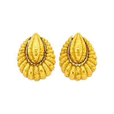 Lot 124 - Tiffany & Co. Pair of Hammreed Gold Door Knocker Earclips