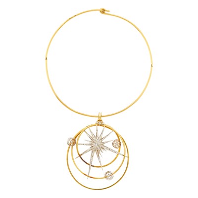 Lot 1149 - Vourakis Gold Torque Necklace with Ilias Lalaounis Two-Color Gold and Diamond Star Pendant