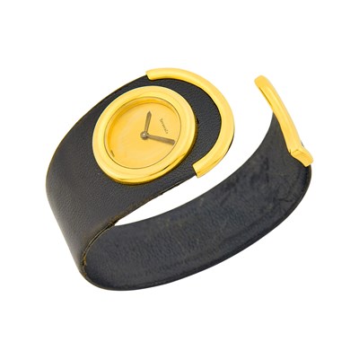 Lot 1006 - Tiffany & Co. Gold and Leather Cuff Bangle-Watch, France