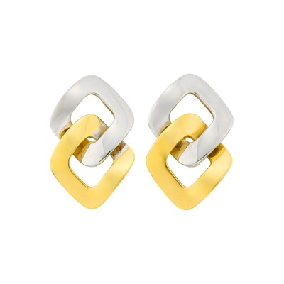 Lot 2025 - Pair of Two-Color Gold Pendant-Earclips