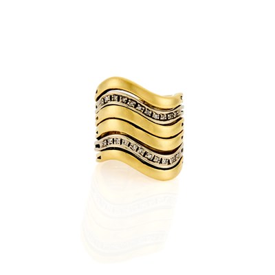 Lot 1157 - Wide Two-Color Gold and Diamond Ring