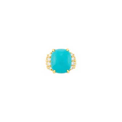 Lot 8 - Seaman Schepps Gold, Turquoise and Diamond Ring