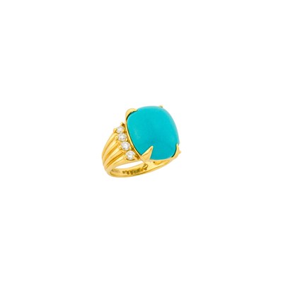 Lot 8 - Seaman Schepps Gold, Turquoise and Diamond Ring