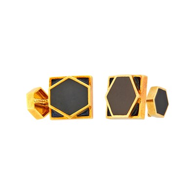 Lot 1015 - David Webb Pair of Gold and Black Enamel Cufflinks