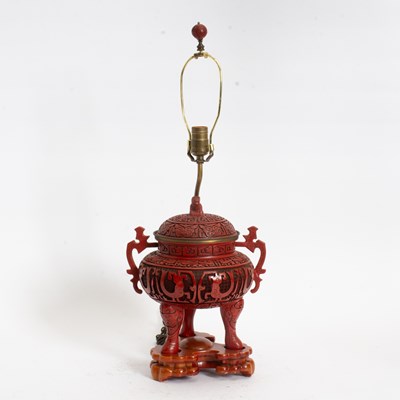 Lot 306 - Cinnabar Style Censer Converted to Lamp
