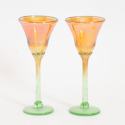 Lot 255 - Pair of Iridescent Wine Glasses