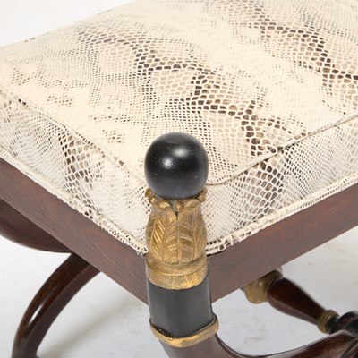 Lot 561 - Pair of Empire Style Part-Ebonized and Parcel Gilt Upholstered Stools