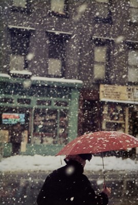 Lot 42 - Saul Leiter, Untitled (woman with umbrella in snow storm), circa 1955