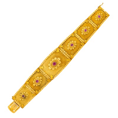 Lot 1110 - Gold and Ruby Bracelet