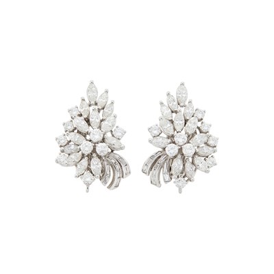 Lot 1167 - Pair of Platinum and Diamond Cluster Earclips