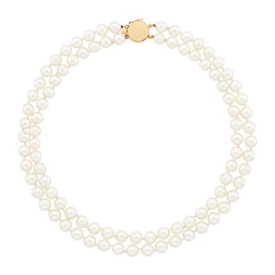 Lot 2231 - Double Strand Cultured Pearl Necklace with Gold Clasp