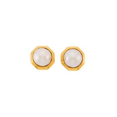 Lot 2066 - Pair of Gold and Mabé Pearl Earclips