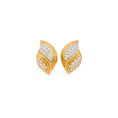 Lot 2019 - Pair of Gold and Diamond Leaf Earclips