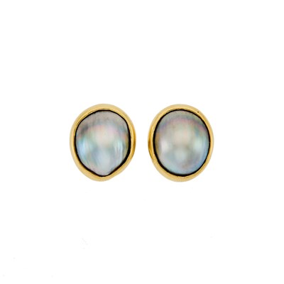 Lot 2234 - Pair of Gold and Gray Mabé Pearl Earclips