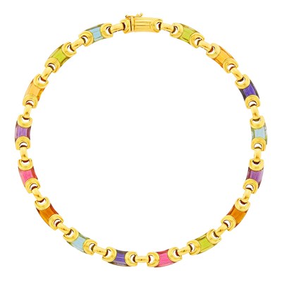 Lot 1101 - Gold and Carved Colored Stone Necklace