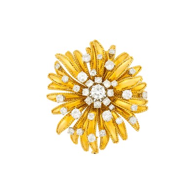 Lot 108 - Mauboussin Paris Gold, Platinum and Diamond Flower Clip-Brooch