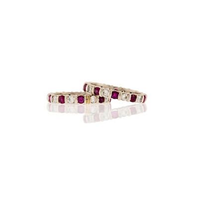 Lot 2108 - Pair of Platinum, Diamond and Ruby Band Rings
