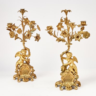 Lot 323 - Pair of Louis XV Style Gilt-Bronze Figural Candelabra