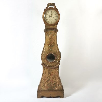 Lot 299 - Late Gustavian Painted Wood Mora Tall Case Clock