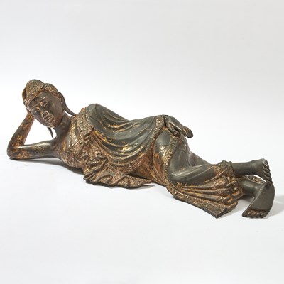 Lot 153 - Thai Lacquered Wood Figure of Reclining Buddha
