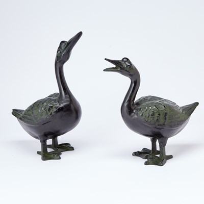 Lot 154 - Pair of Japanese Bronze Figures of Ducks