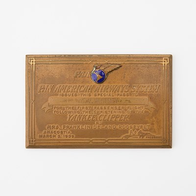 Lot Engraved plaque from the dedication of the Yankee Clipper flying boat