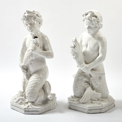 Lot 291 - Pair of Bavent Glazed Faience Figures of Sea Nymphs