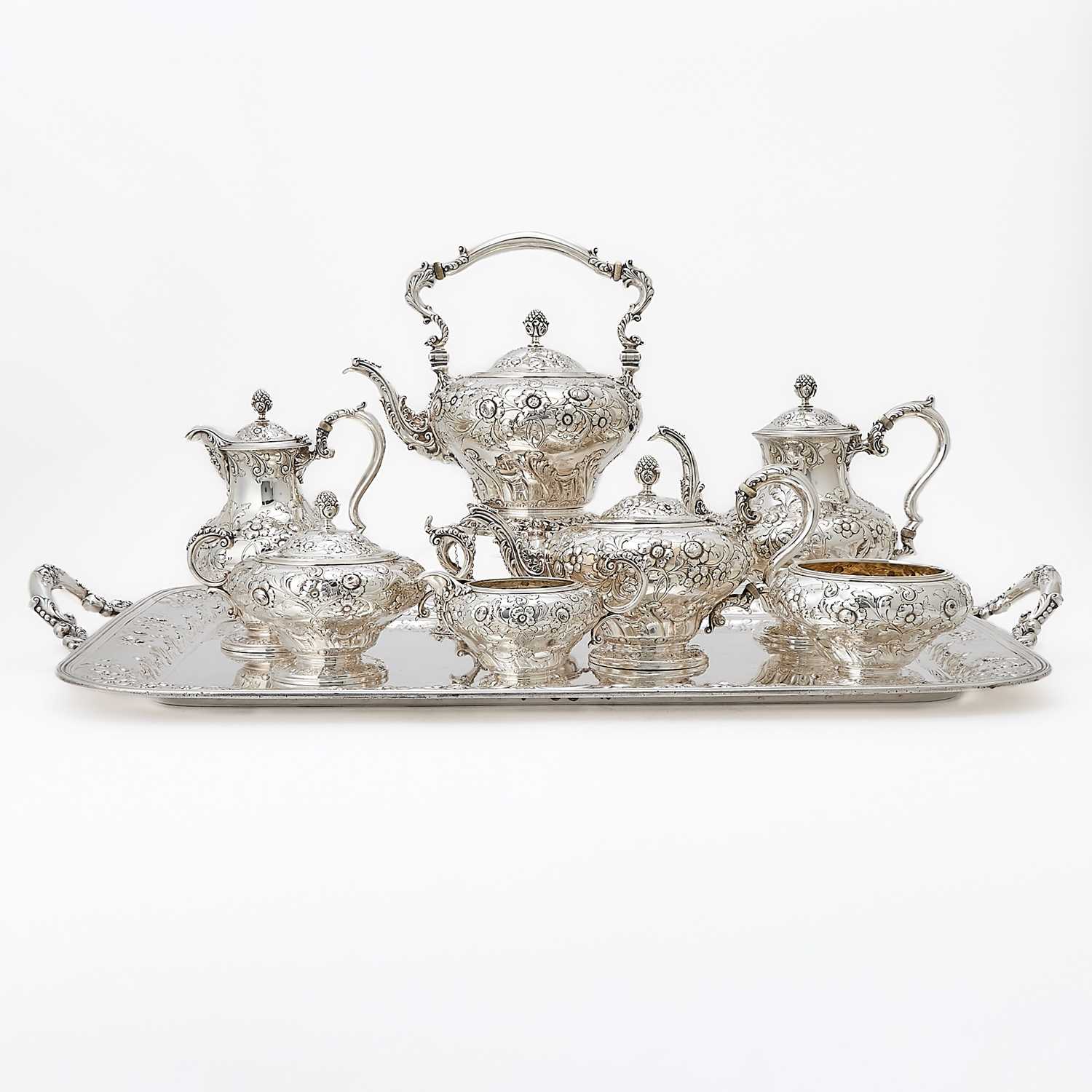 Lot 104 - American Sterling Silver Tea and Coffee Service with Tray, Presented to Gertrude Vanderbilt Whitney