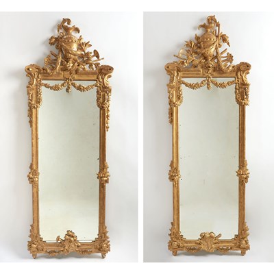 Lot 297 - Pair Louis XVI Style Carved and Giltwood Pier Mirrors