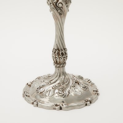 Lot 103 - Pair of American Sterling Silver Five-Light Candelabra, Presented to Gertrude Vanderbilt Whitney