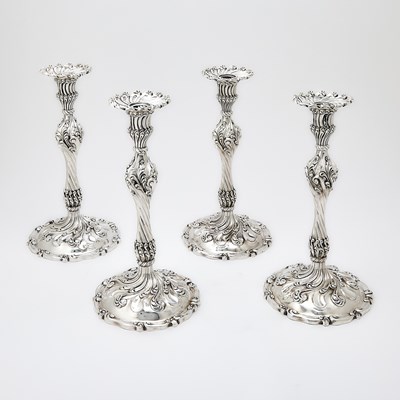 Lot 102 - Set of Four American Sterling Silver Large Candlesticks, Presented to Gertrude Vanderbilt Whitney