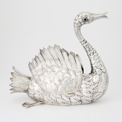Lot 119 - Portuguese Silver Swan Centerpiece