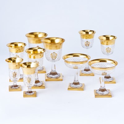 Lot 290 - Blown, Cut and Gilt Decorated Glass Partial Stemware Service