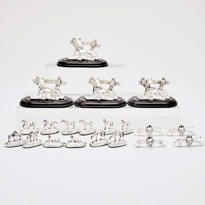 Lot 88 - Group of Equestrian-Themed Silver and Silver Plated Menu and Place Card Holders