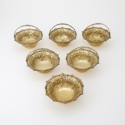 Lot 96 - Set of Six George III Sterling Silver-Gilt Baskets