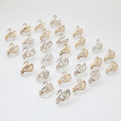 Lot 127 - Group of Thirty Silver Plated and Glass Swan-Form Salt Cellars