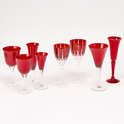 Lot 289 - Assembled Group of Ruby and Colorless Glass Stemware