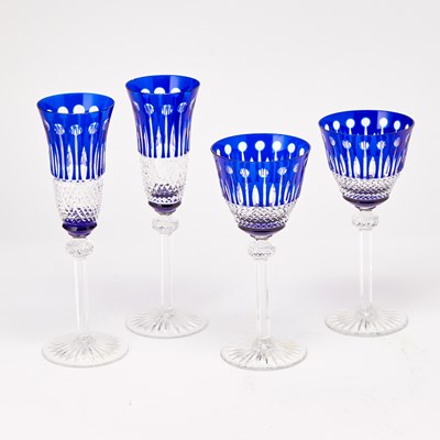 Lot 288 - Blown and Cut Cobalt Blue and Colorless Glass Partial Stemware Service